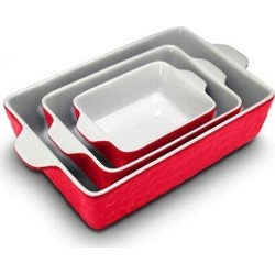 SMAGREHO 3 Piece Non-Stick Ceramic Bakeware Set Ceramic in Red | Wayfair B08QWBKH5M