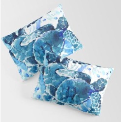 Three Sea Turtles, Blue Bathroom Turtle Artwork, Underwater King Size Pillow Sham by Surenart - STANDARD SET OF 2 - Cotton
