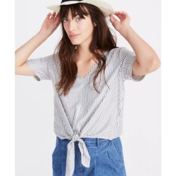 Madewell Tops | Madewell Novel Tie-Front Top Blue Stripe | Color: Blue/White | Size: M found on Bargain Bro from poshmark, inc. for USD $22.80