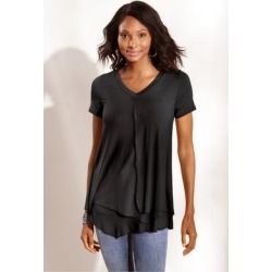 Women Calligraphy Top by Soft Surroundings, in Black size 1X (18-20)