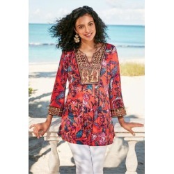 Women's Samara Tunic Top by Soft Surroundings, in Coral size XS (2-4)