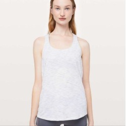 Lululemon Athletica Tops | Lululemon Salu The Studio 2 In 1 Tiger Space Dye Hail White Gray Tank Top Size 2 | Color: Gray/White | Size: 2 found on Bargain Bro from poshmark, inc. for USD $30.40
