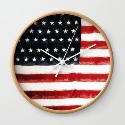 Usa Flag ~ American Flag ~ Ginkelmier Inspired Wall Clock by Ginkelmier - Natural - White