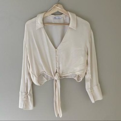 Zara Tops | Cream Blouse W Tie | Color: Cream | Size: S found on Bargain Bro from poshmark, inc. for USD $12.16