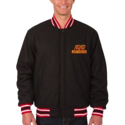 Men's JH Design Black Joey Logano Wool Varsity Jacket found on MODAPINS