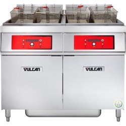 Vulcan 2ER85DF-1 170 lb. 2 Unit Electric Floor Fryer System with Digital Controls and KleenScreen Filtration - 208V, 3 Phase, 48 kW