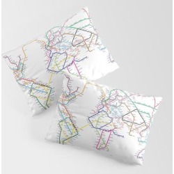 World Metro Subway Map King Size Pillow Sham by Artpause - Michael Tompsett - STANDARD SET OF 2 - Cotton