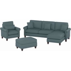 Bush Furniture Coventry 102W Sectional Couch with Reversible Chaise Lounge, Accent Chair, and Ottoman in Beige Herringbone - Bush Furniture CVN021TBH found on Bargain Bro from totally furniture for USD $1,398.39