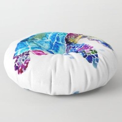 Sea Turtle, Blue Purple Turtle Illustration, Sea Turtle Design Floor Pillow by Surenart - ROUND - 30" x 30"