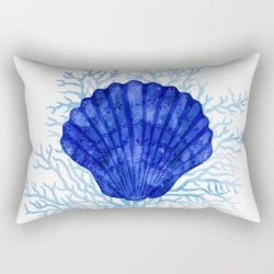 Seashell On Coral - Watercolors Rectangular Pillow by Laurent In Long Beach - Small (17" x 12")