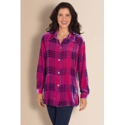 Women's Plaid Velvet Big Shirt by Soft Surroundings, in Fuchsia size 2XS (0)