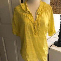 J. Crew Tops | Jcrew Ruffle Neck Yellow Top | Color: Yellow | Size: 10 found on Bargain Bro from poshmark, inc. for USD $19.00