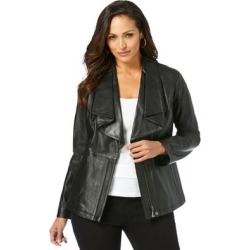 Plus Size Women's Drape-Front Leather Jacket by Jessica London in Black (Size 14) found on Bargain Bro from SwimsuitsForAll.com for USD $235.59