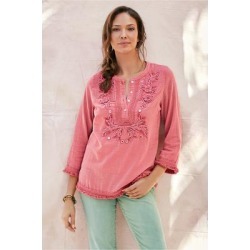 Women's Moonflower Gauze Top & Tank by Soft Surroundings, in Washed Coral size XS (2-4)