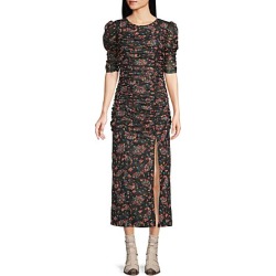 Free People Briella Floral Print Crew Neck Puffed Short Sleeve Thigh Slit Ruched Midi Sheath Dress -  L found on Bargain Bro Philippines from Dillard's for $168.00
