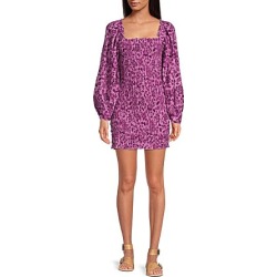 Free People Smock It To Me Floral Print Square Neck Long Puffed Sleeve Tie Back Detail Smocked Mini Bodycon Dress -  XS found on Bargain Bro Philippines from Dillard's for $51.80