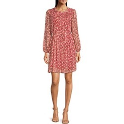 Tommy Hilfiger Floral Print Chiffon Pintuck Crew Neck Long Sleeve Tie Waist A-Line Dress -  8 found on Bargain Bro from Dillard's for USD $89.68