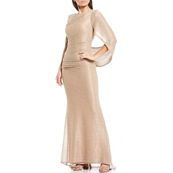 Betsy  Adam Drape Back Detail 34 Cape Sleeve Cowl Neck Metallic Crinkle Ruched Mermaid Gown -  14 found on Bargain Bro from Dillard's for USD $196.08