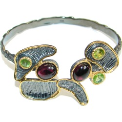 Dali World genuine Garnet 18K Gold over .925 Sterling Silver handcrafted Bracelet / Cuff