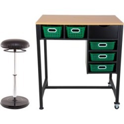 Standing Workstation With Teacher Kore Chair And Single Color Baskets Green by Really Good Stuff Inc