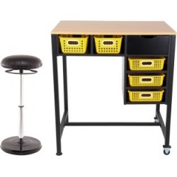 Standing Workstation With Teacher Kore Chair And Single Color Baskets Yellow by Really Good Stuff Inc
