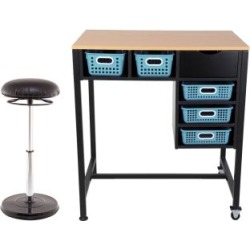Standing Workstation With Teacher Kore Chair And Single Color Baskets Water by Really Good Stuff Inc