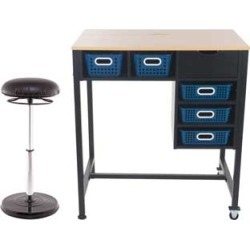 Standing Workstation With Teacher Kore Chair And Single Color Baskets Royal Blue by Really Good Stuff Inc