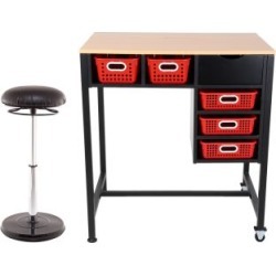 Standing Workstation With Teacher Kore Chair And Single Color Baskets Red by Really Good Stuff Inc
