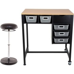 Standing Workstation With Teacher Kore Chair And Single Color Baskets Pebble by Really Good Stuff Inc