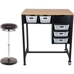 Standing Workstation With Teacher Kore Chair And Single Color Baskets White by Really Good Stuff Inc