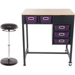 Standing Workstation With Teacher Kore Chair And Single Color Baskets Royal Purple by Really Good Stuff Inc