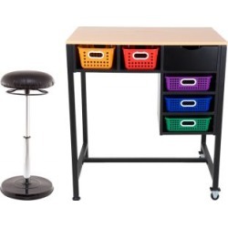 Standing Workstation With Teacher Kore Chair And Multicolor Baskets by Really Good Stuff Inc