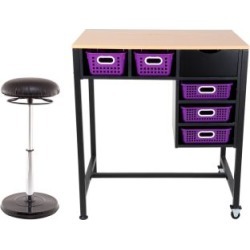 Standing Workstation With Teacher Kore Chair And Single Color Baskets Purple by Really Good Stuff Inc