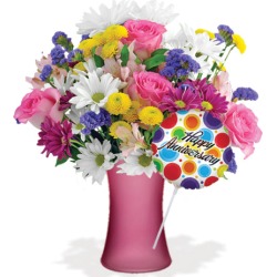Pure Happiness with Vase & Anniversary Balloon Flower Delivery