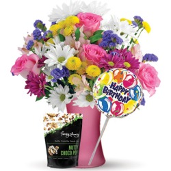 Pure Happiness with Birthday Balloon & Chocolate Popcorn Flower Delivery