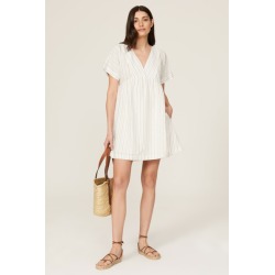 Madewell Striped Babydoll Dress white-blue-print found on Bargain Bro from Rent the Runway for USD $56.85