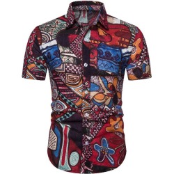 Ethnic Flower Graphic Linen Button Down Shirt
