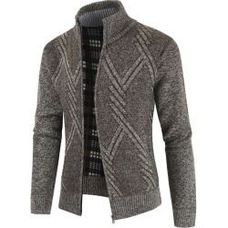 Geometric Pattern Stand Collar Cardigan