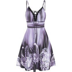 High Waist Printed Cami A Line Dress