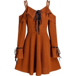 Spaghetti Strap Open Shoulder A Line Dress