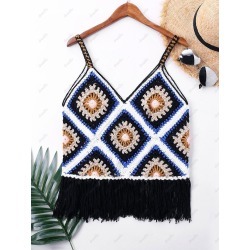 V-neck Crochet Fringe Cover Up Top