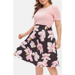 Plus Size Flower Print A Line Dress