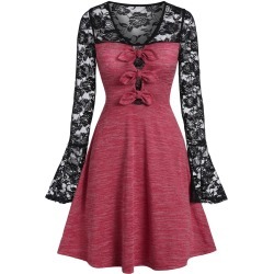 Lace Panel Marled A Line Dress