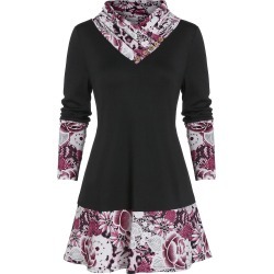 Flower Snakeskin Print A Line Buttoned Long Sleeve Tee