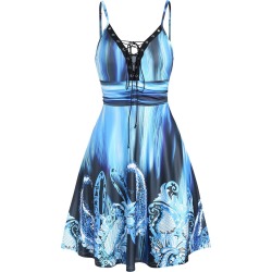 High Waist Printed Cami A Line Dress