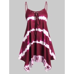 Plus Size Lace Up Spaghetti Strap Printed Tank Top