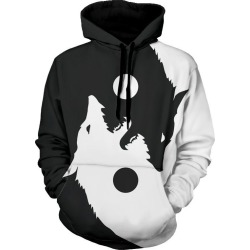 Wolf Print Kangaroo Pocket Casual Hoodie