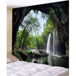 Printed Waterfall Tree Cave Brushed Tapestry