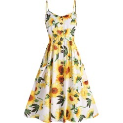Plus Size Sunflower Print A Line Dress