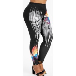 Paint Splatter Butterfly Print High Waisted Plus Size Leggings